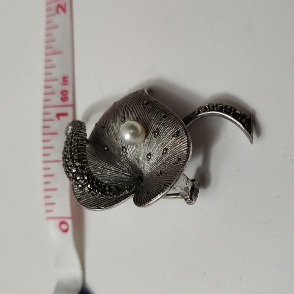 Theodore Fahrner Original Sterling Silver Marcasite FW Pearl Heart Brooch Pin - Picture 13 of 15